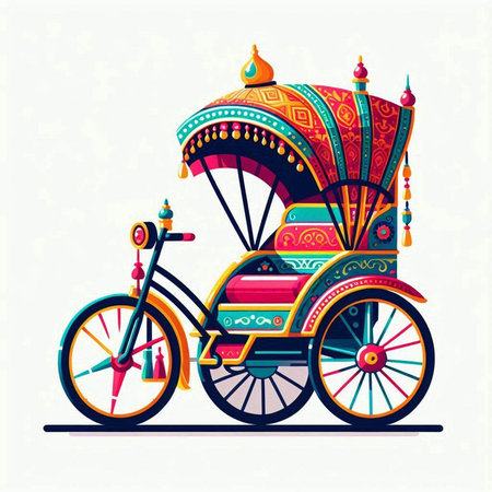 Colorful vector illustration of a traditional indian trishaw.のイラスト素材