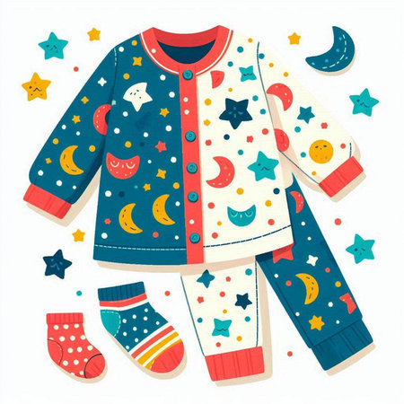 Children's pajama with a pattern of stars and moon.のイラスト素材
