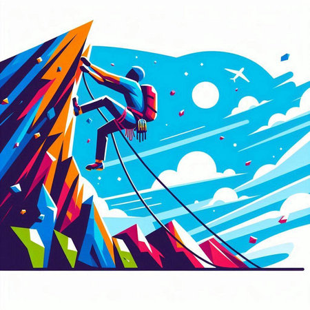 Illustration of a climber on a cliff. Vector illustration.のイラスト素材