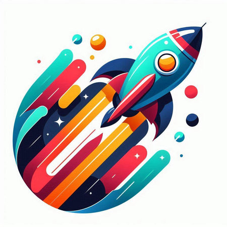 Rocket launch with colorful abstract background. Vector illustration. Eps 10.のイラスト素材