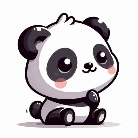 Cute cartoon panda sitting on white background. Vector illustration.のイラスト素材