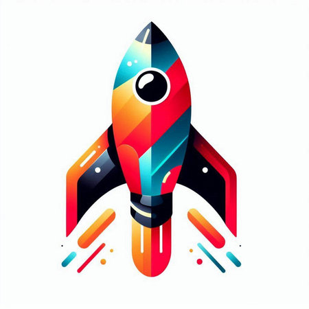 Rocket icon with colorful abstract background. Vector illustration. Eps 10.のイラスト素材