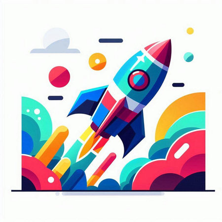 Rocket in the sky. Colorful vector illustration for your design.のイラスト素材