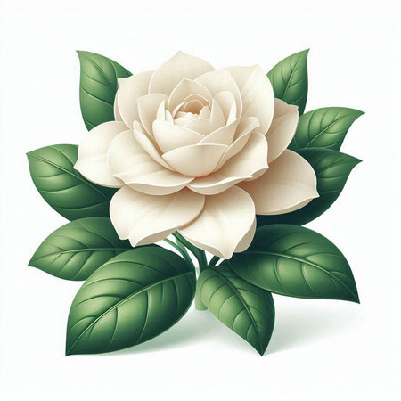 White camellia flower on a white background. Vector illustration.のイラスト素材