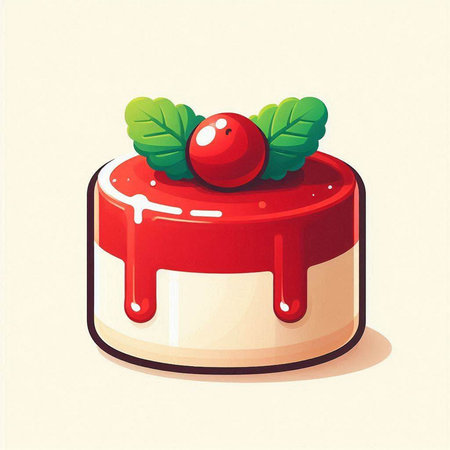 Piece of cake with cranberry and mint. Vector illustration.のイラスト素材