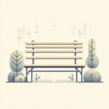 Vector illustration of a park bench with trees in the background. Isolated objects on a white background.のイラスト素材