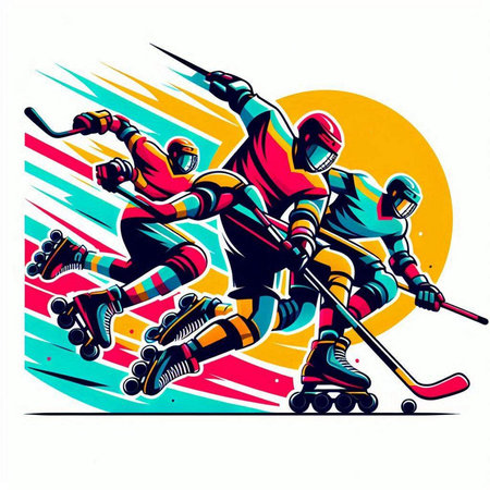 Hockey players, retro style. Vector illustration for your design.のイラスト素材