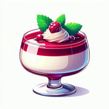 Panna cotta with berries and whipped cream. Vector illustration.のイラスト素材