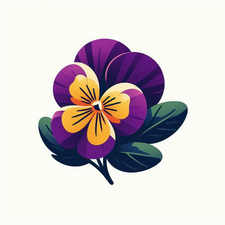Violet flower with leaves on a white background. Vector illustration.のイラスト素材
