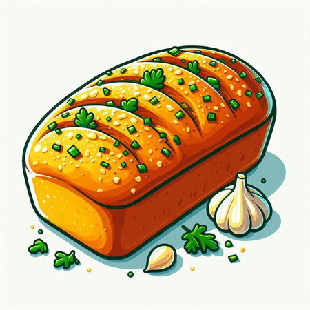 Illustration of a loaf of bread with garlic and parsley.のイラスト素材