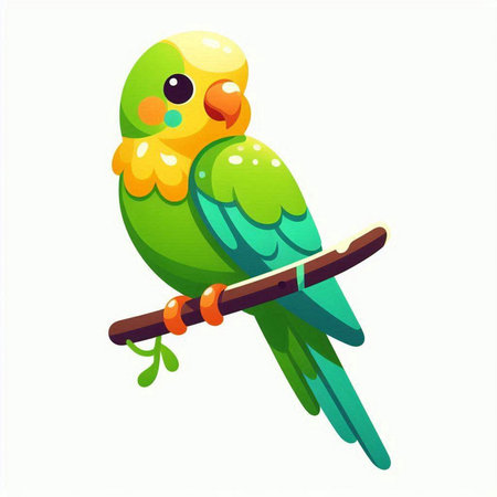 Cute green parrot isolated on white background. Vector illustration.のイラスト素材