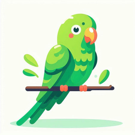 Green parrot sitting on a branch. Vector illustration in flat styleのイラスト素材