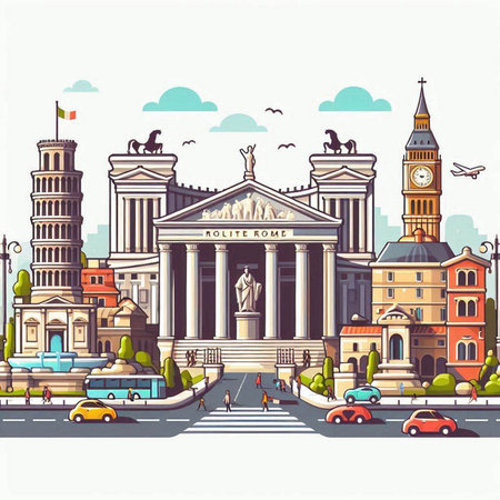 Landmarks of the city of Rome, Italy. Vector illustration.のイラスト素材