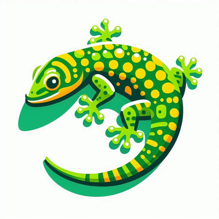 Green gecko isolated on white background. Cartoon style. Vector illustration.のイラスト素材