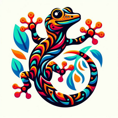 Colorful lizard with flowers on a white background. Vector illustration.のイラスト素材