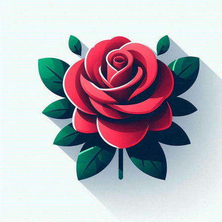 Red rose with green leaves on a light background. Vector illustration.のイラスト素材