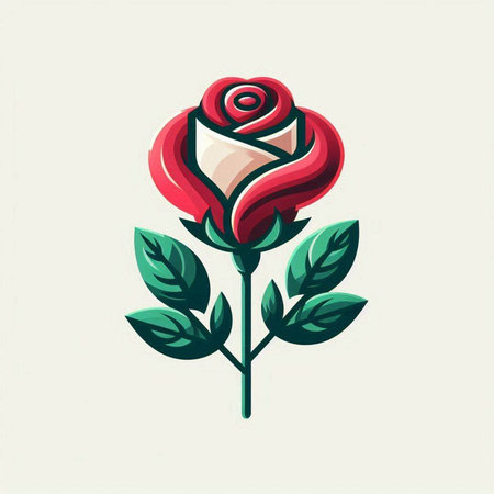 Red rose with green leaves on a white background. Vector illustration.のイラスト素材