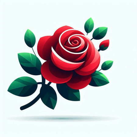 Red rose with green leaves on a light background. Vector illustration.のイラスト素材