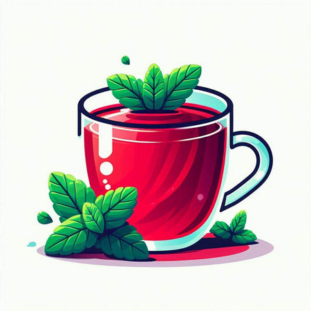 Cup of tea with mint leaves on white background. Vector illustration.のイラスト素材