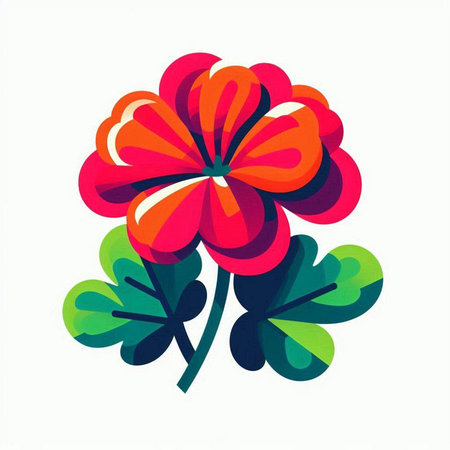 Red and green geranium flower on white background. Vector illustration.のイラスト素材