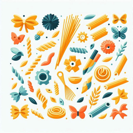Pasta set. Various types of pasta. Hand drawn vector illustration.のイラスト素材