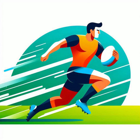 Rugby player in action, vector illustration. Sport background.のイラスト素材