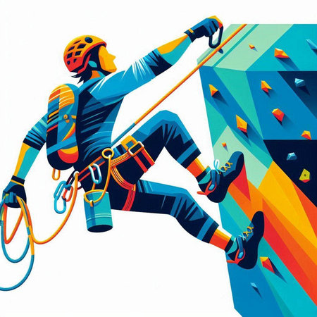 illustration of a rock climber on a climbing wall, vector illustrationのイラスト素材