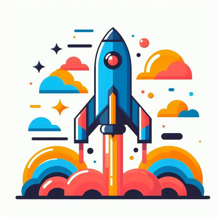 Rocket launch vector illustration in flat style. Start up business concept.のイラスト素材