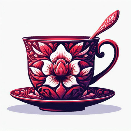 Vector illustration of a beautiful porcelain cup with floral ornament.のイラスト素材