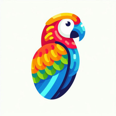 Colorful parrot on a white background. Vector illustration in cartoon style.のイラスト素材