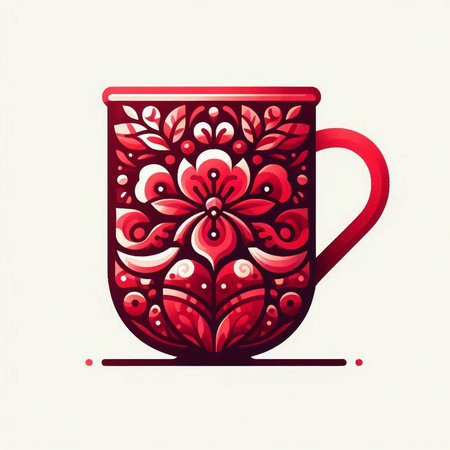 Red cup with floral ornament on a white background. Vector illustration.のイラスト素材