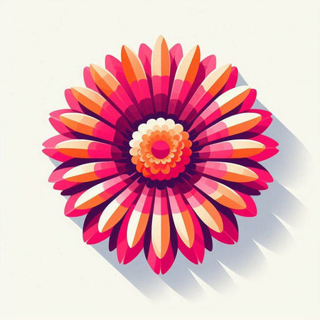 Illustration of a pink daisy on a white background with shadowのイラスト素材