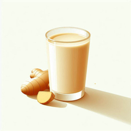 Illustration of a glass of ginger milk on a white background.のイラスト素材