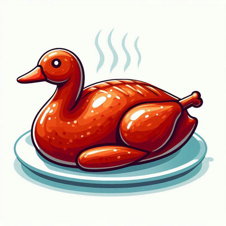Illustration of a roasted duck on a plate on a white backgroundのイラスト素材
