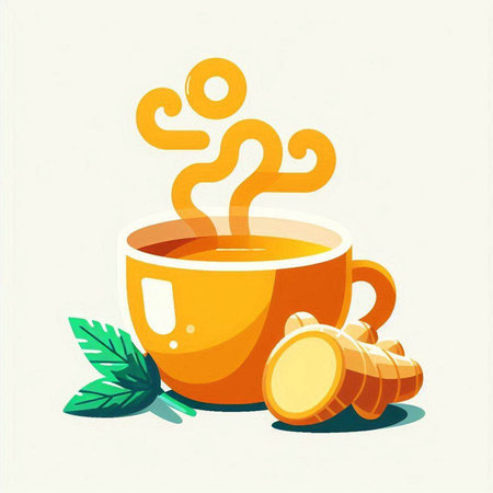 Cup of tea with turmeric and mint. Vector illustration.のイラスト素材