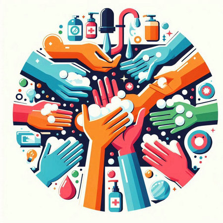 Coronavirus concept. Washing hands with soap. Vector illustrationのイラスト素材