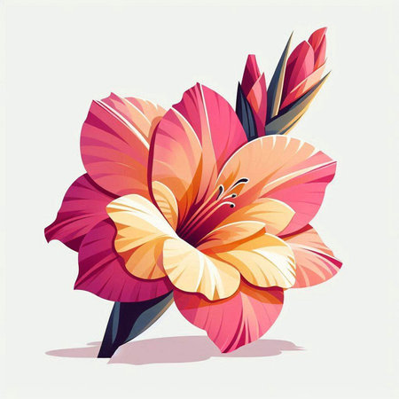 Illustration of a pink and orange hibiscus flower.のイラスト素材