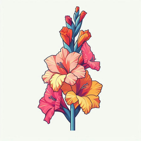 Beautiful gladiolus flower. Hand drawn vector illustration in retro style.のイラスト素材