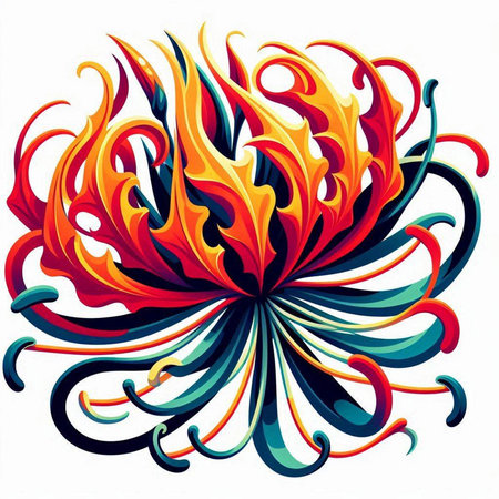 abstract colorful flower with fire flames on white background, vector illustrationのイラスト素材