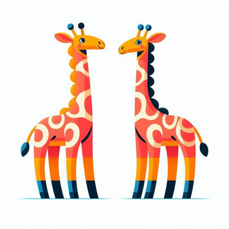 Two cute cartoon giraffes isolated on white background. Vector illustration.のイラスト素材