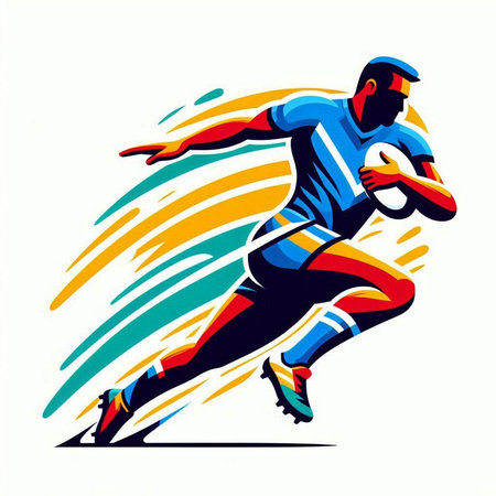 Rugby player with ball, abstract vector sport illustration on white backgroundのイラスト素材