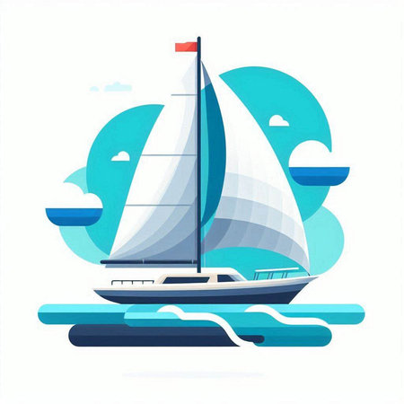 Sailing boat in the sea. Vector illustration in flat style.のイラスト素材