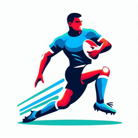 Rugby player with ball. Vector illustration in cartoon style.のイラスト素材