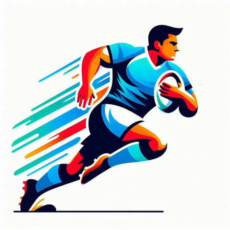 Rugby player with ball, vector illustration on white background.のイラスト素材