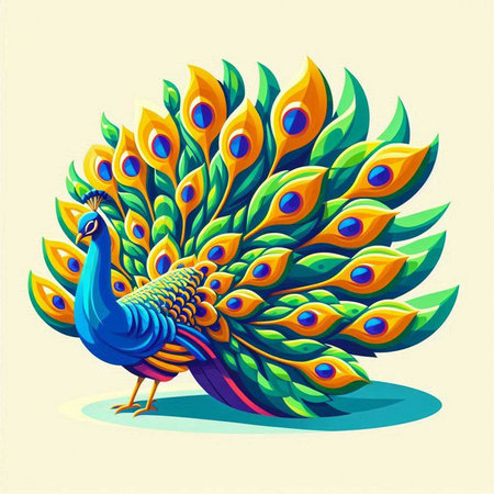 Peacock with colorful feathers on a light background. Vector illustrationのイラスト素材