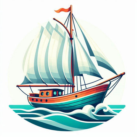 Sailing boat in the sea. Vector illustration on white background.のイラスト素材
