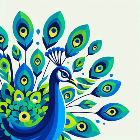 Peacock with colorful feathers on light background. Vector illustration.のイラスト素材