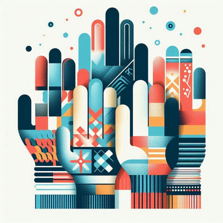 Abstract colorful geometric background with hand. Vector illustration. Eps 10.のイラスト素材