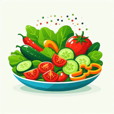 Vegetable salad in a bowl. Vector illustration in flat style.のイラスト素材