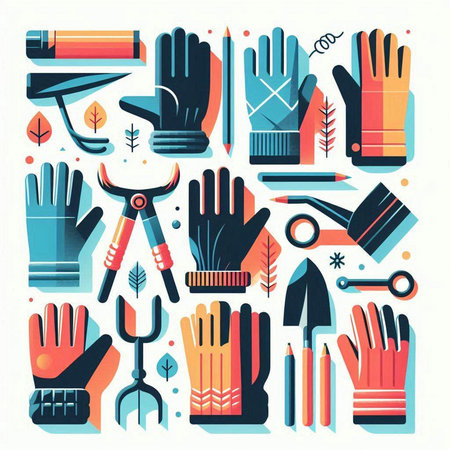 Garden tools icons set in flat style. Vector illustration of gloves, gloves and garden tools.のイラスト素材